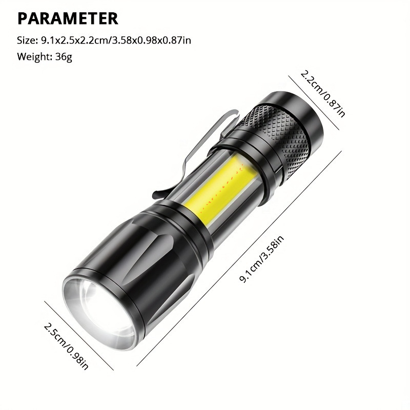 1 2 3pcs led mini flashlights usb rechargeable with cob side lights zoom waterproof torch light suitable for camping hiking maintenance details 6
