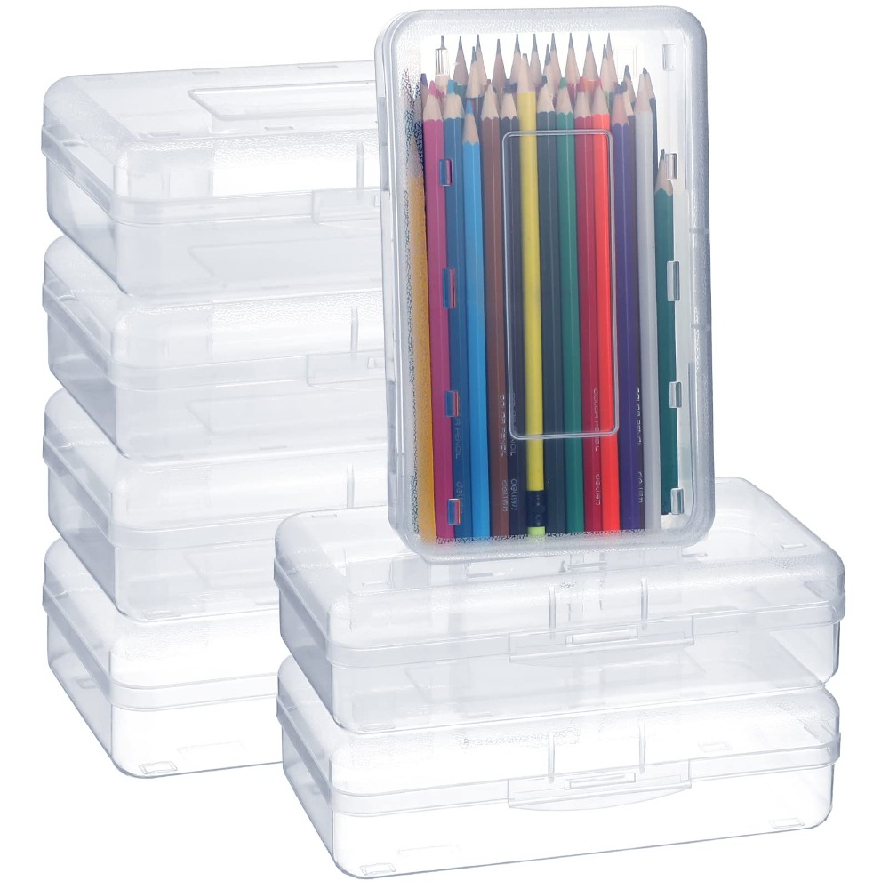 

Large Capacity Pencil Case With Snap Lid - Clear Stationery Box For Pens, Pencils, Markers, Erasers, And Tape - School And Desk Organizer