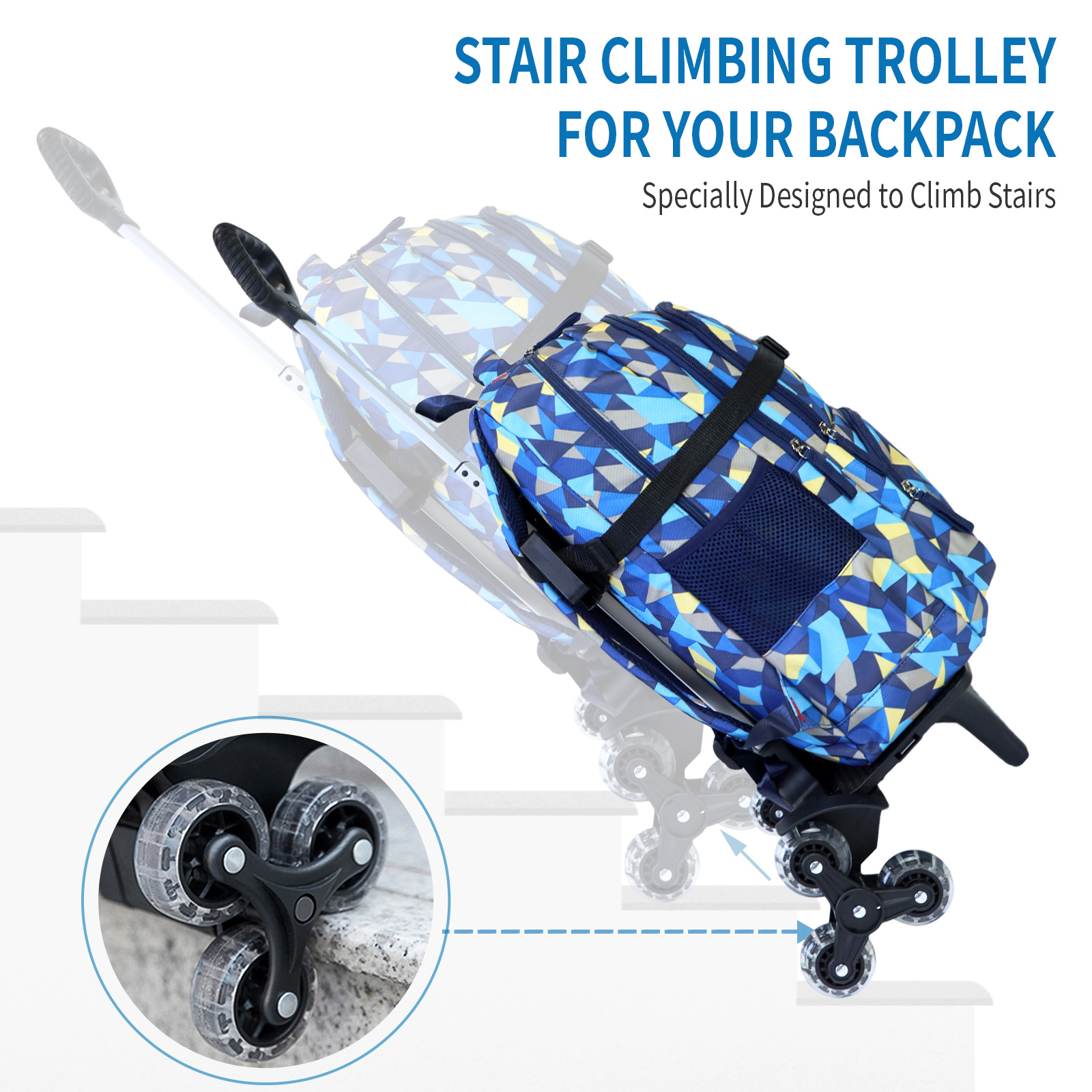 Mochila Trolley - Carro con ruedas de aleación de aluminio  plegable para mochila (azul, versión mejorada de 6 ruedas) : Ropa, Zapatos  y Joyería