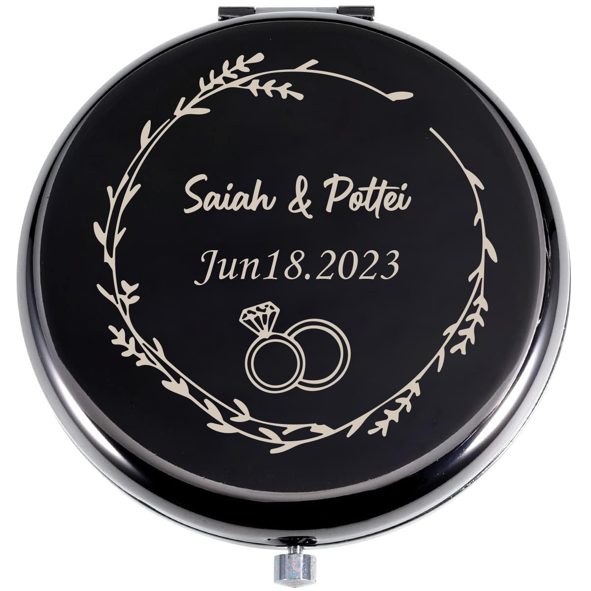 

1pc, Custom Name And Date Couple Gift Tricolor Compact Pocket Makeup Folding Mirror Gift Daughter Sister Friend Wedding Gift Anniversary Gift