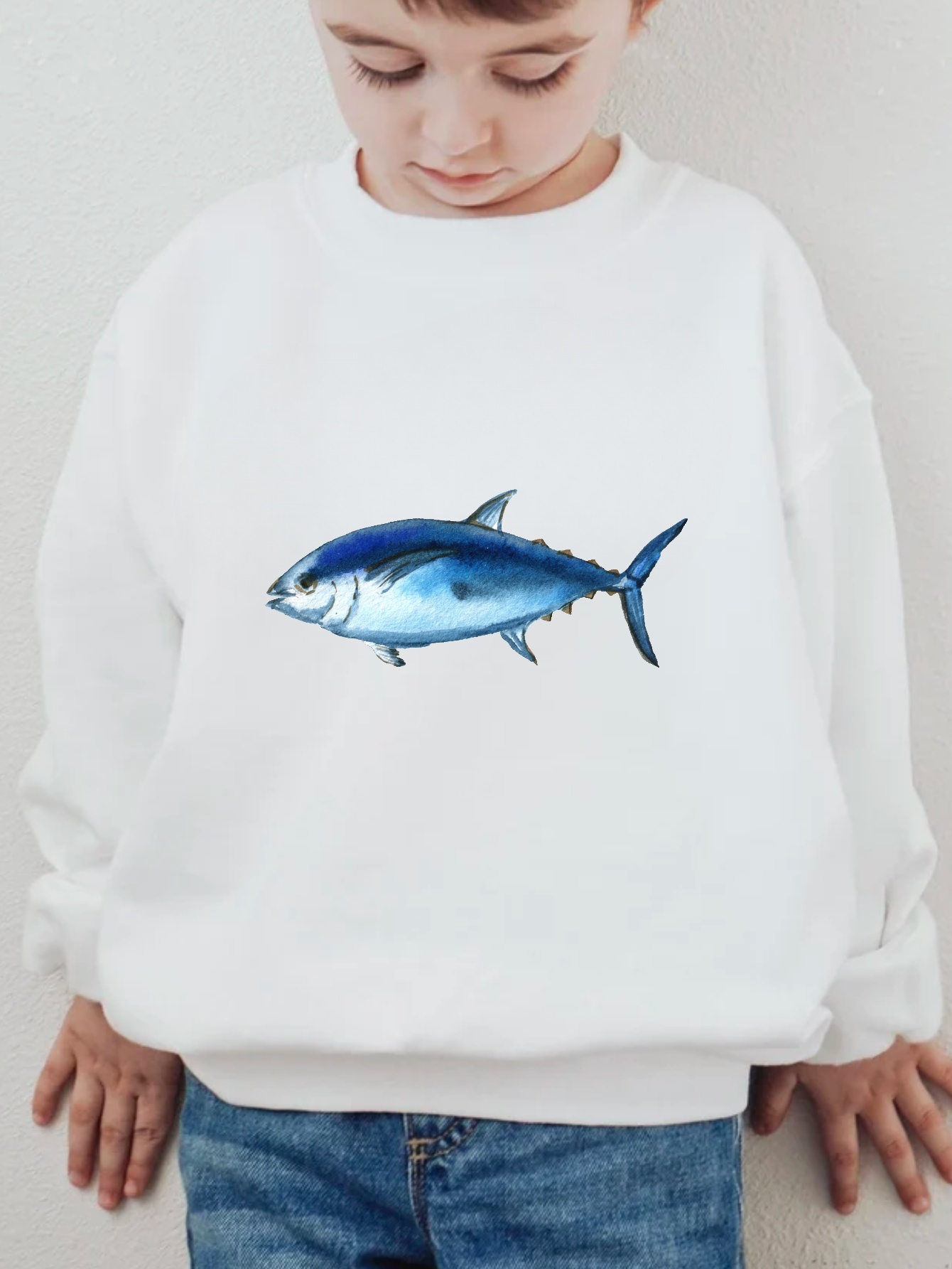 m Cutest Catch Print Crew Neck Outfit Boys Fish Pattern - Temu