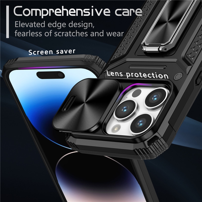 built in magnetic guide ring stand case shockproof protective cover with slide lens protector for iphone 15 pro max 15 plus iphone 14 pro max 14 plus iphone 13 pro max iphone 12 pro max details 3