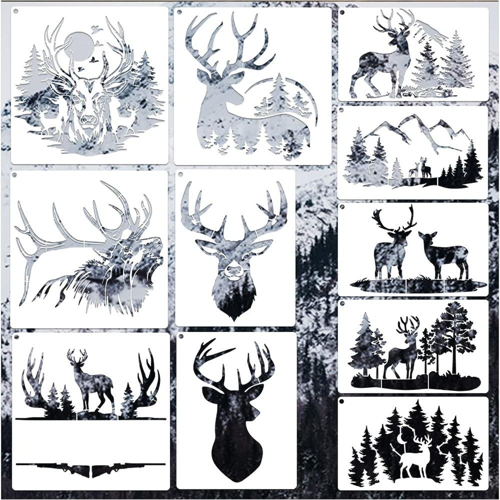 6pcs Deer Stencils Forest Mountain Tree Deer Head Stencils For Wood Burning  Stencil Template Stencils For Painting On Wood Crafts Home Decors (Deer)