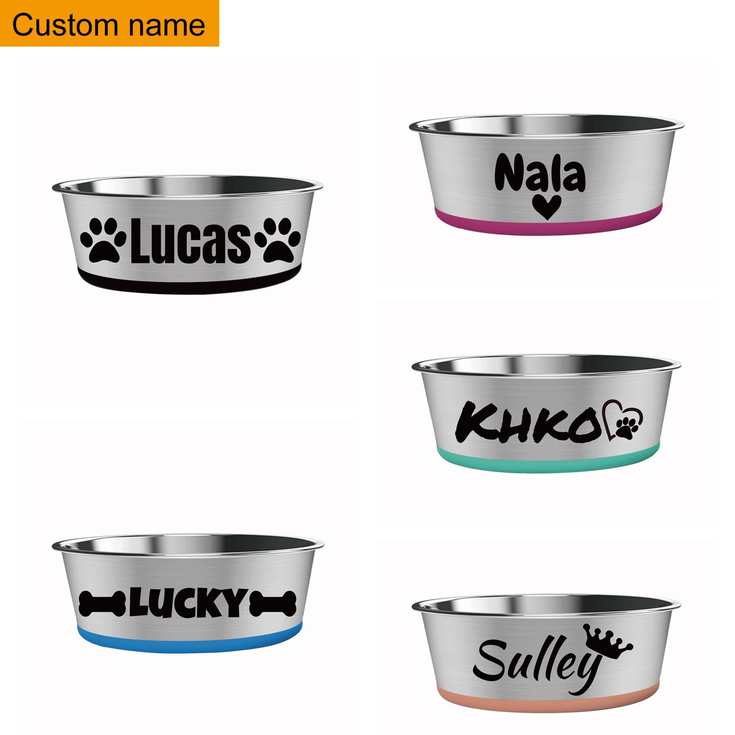 Customizable Stainless Steel Dog Bowl with Non-Slip Base