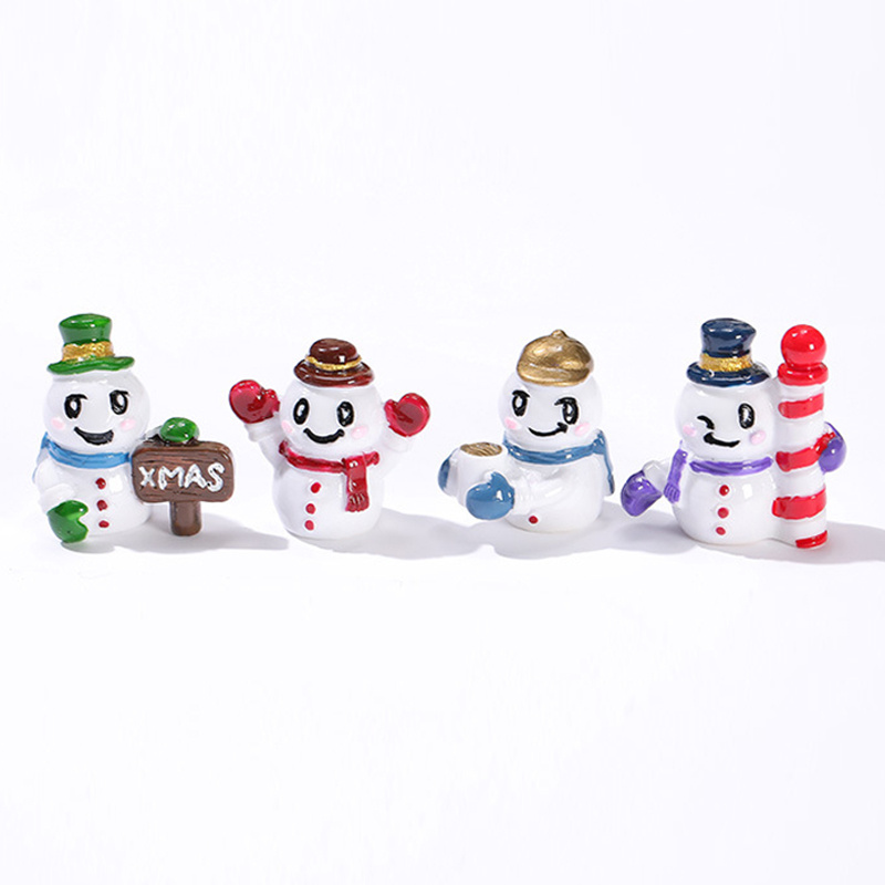 10pcs Mini Accessories Resin Snowman Craft Decorative Miniature Snowman  Christmas Party Supplies Tabletop Mini Figure Miniature Snowman Statue Mini