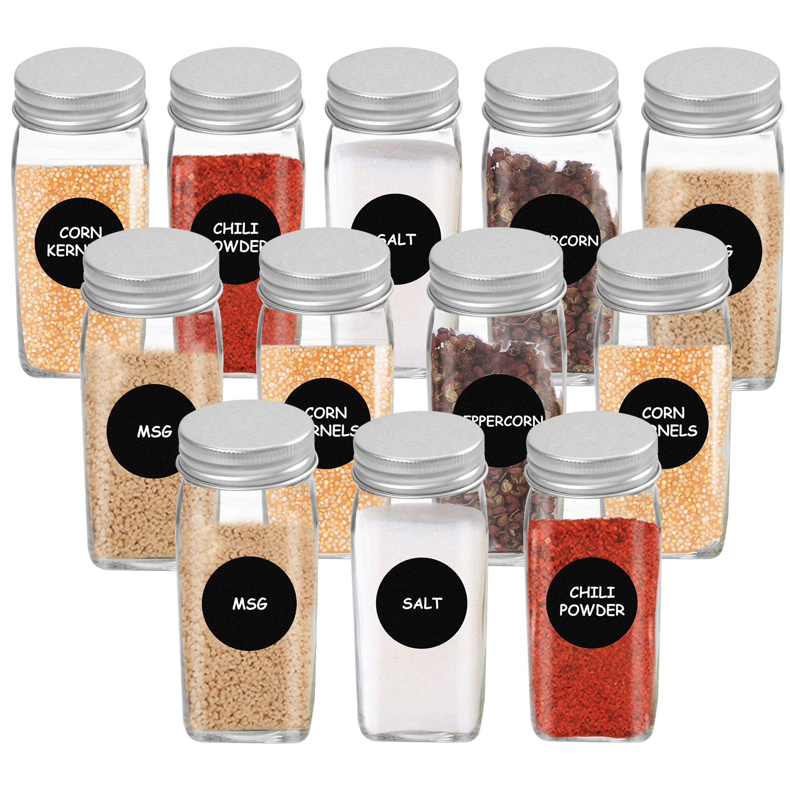 Glass Spice Jars, Square Empty Spice Bottles, Seasoning Container With 400  Labels, Spice Container With Lid, Brush, And Silicone Foldable Funnel,,  Kitchen Gadgets, Cheapest Items - Temu