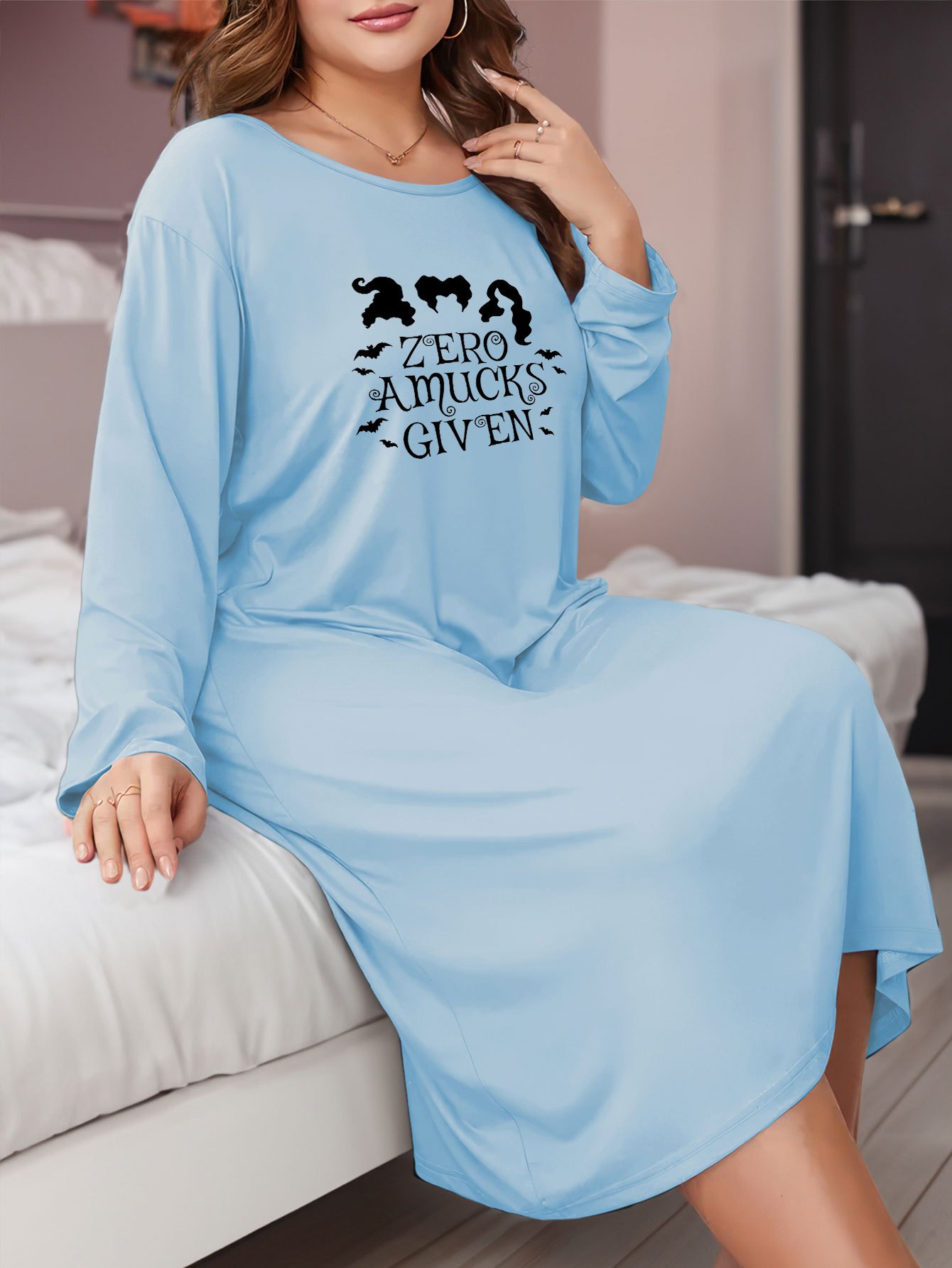Halloween Plus Size Casual Loungewear Dress with Graphic Print