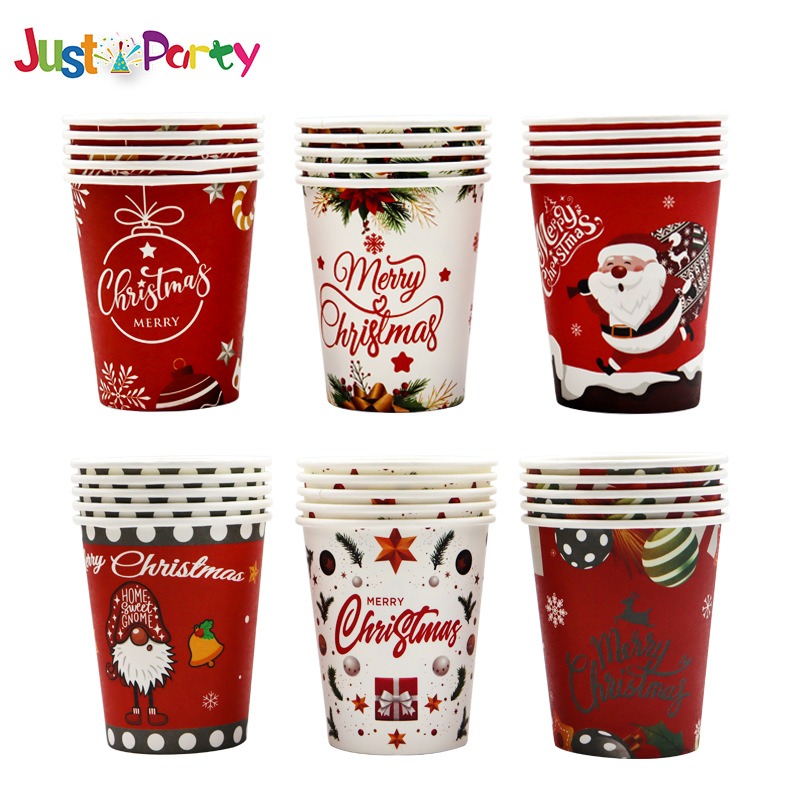 Bulk Christmas Gnome Disposable Paper Coffee Cups with Lid - 60 Pc.