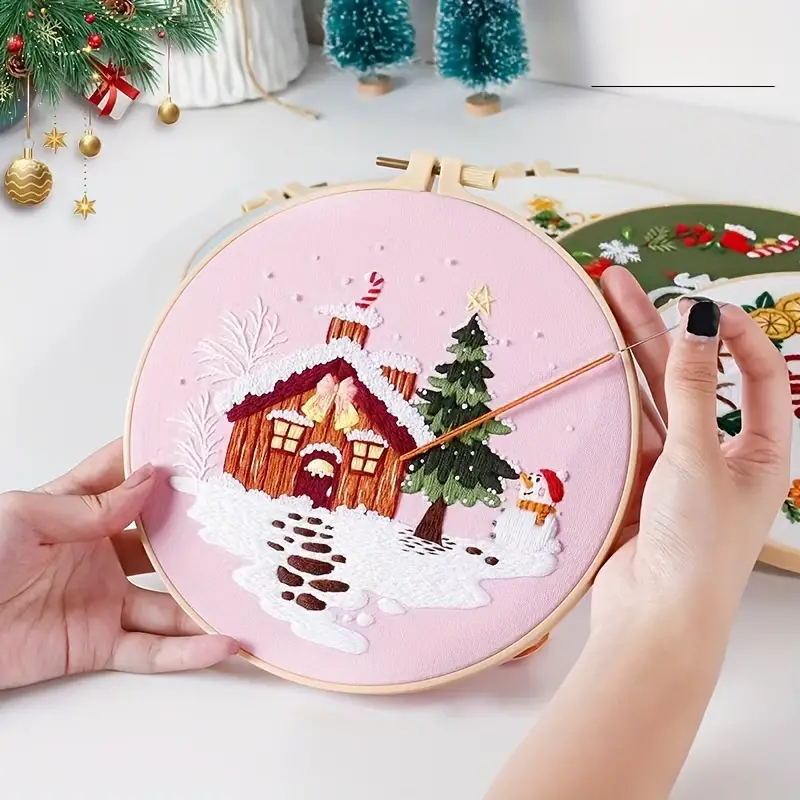 Christmas Theme Embroidery Kit 3d Embroidery Starter Kit - Temu