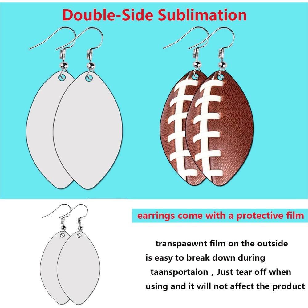 48 PCS Sublimation Earring Blanks Bulk MDF for Sublimation Football Earrings  Double-Sided with Earring Hooks (Football) 