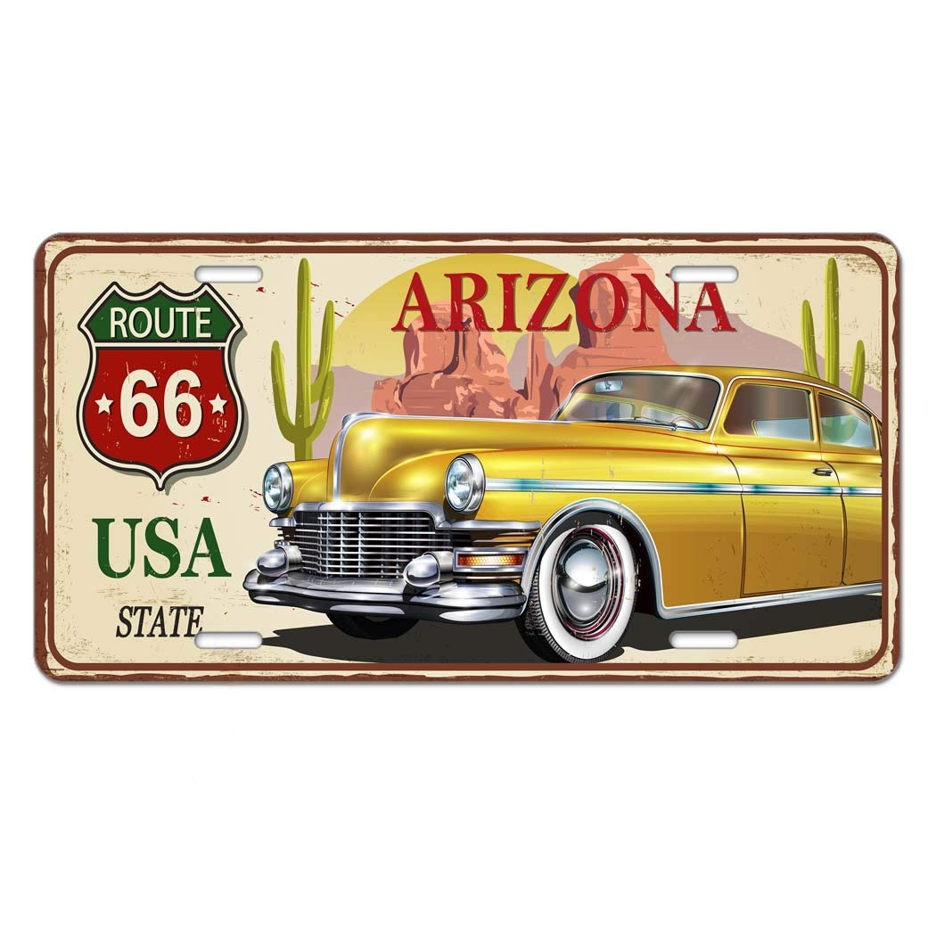 

Arizona Route 66 Usa State Front License Plate Cover, Retro Vintage Car Cactus Decorative License Plates, Aluminum Novelty Auto Car Tag 6x12 Inch