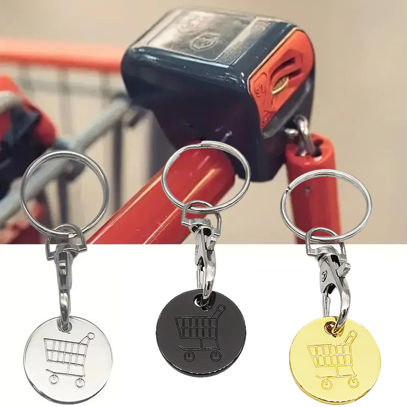 1pc Men's Fashionable Shopping Cart Shaped Lobster Clasp Keychain With  Anti-lost Circular Tag For Supermarket Trolley