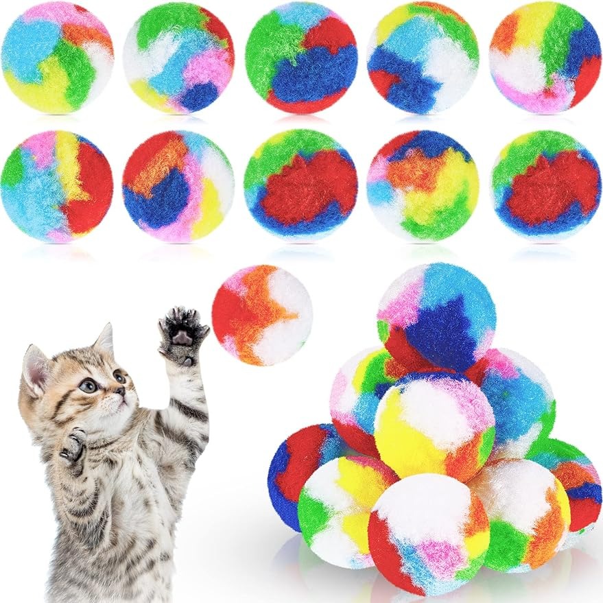 

20pcs Christmas Cat Ball Toy, Kitty Yarn Puffs Assorted Color Small Cat Toy, Plush Kitty Soft Balls Cat Pom Pom Balls Fuzzy Kitty Balls For Pet Cat