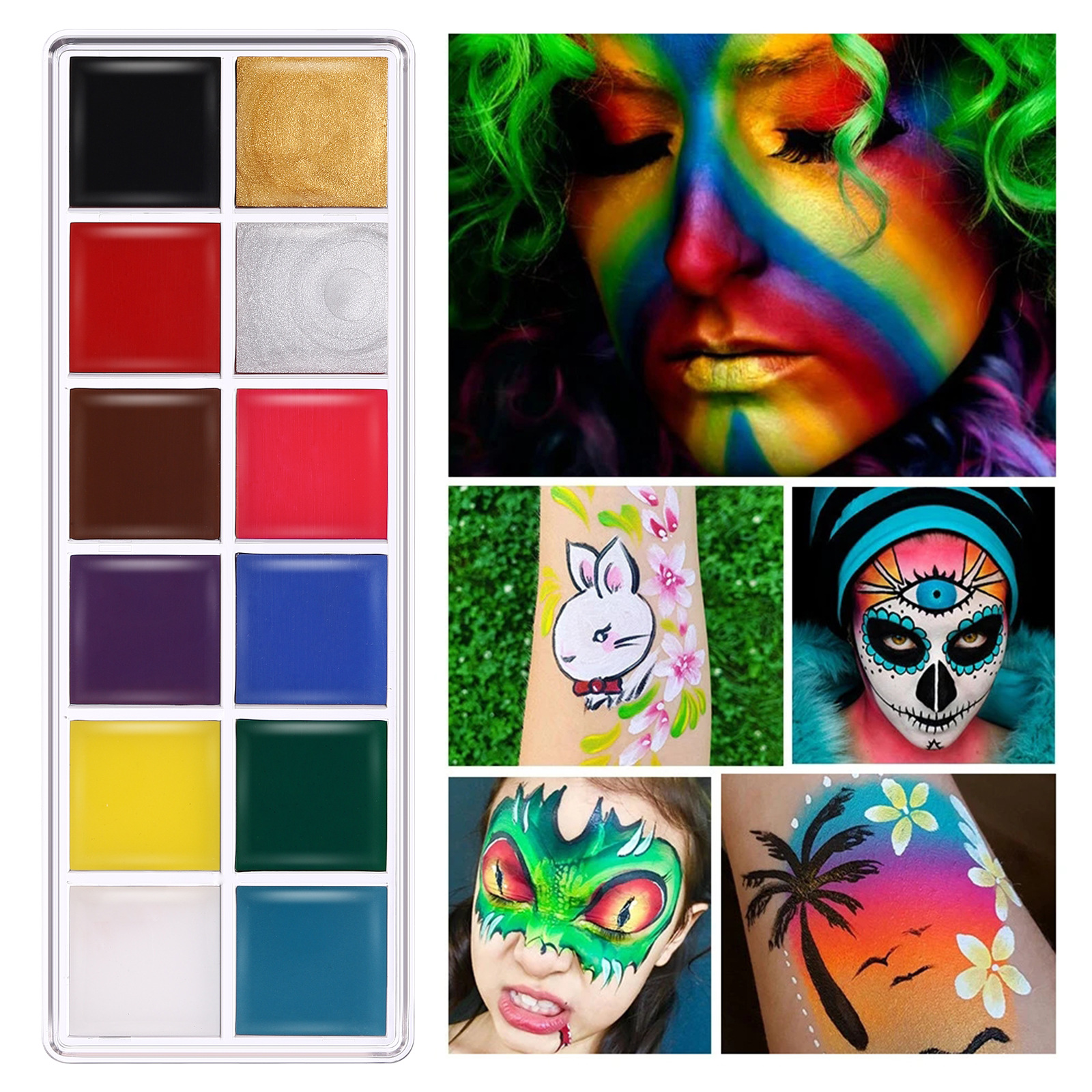 Facepaints Makeup Palette, Facepaint and Body Paint Set, Makeup Kit for  Kids Party and Purim Costumes, Make up for Kids and Adults Professional, 15