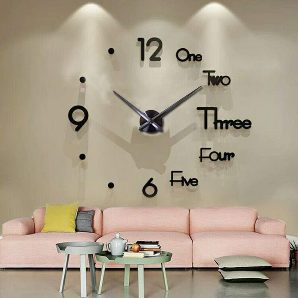Reloj de pared grande de cuarzo 3D DIY, decorativo, pegatinas de