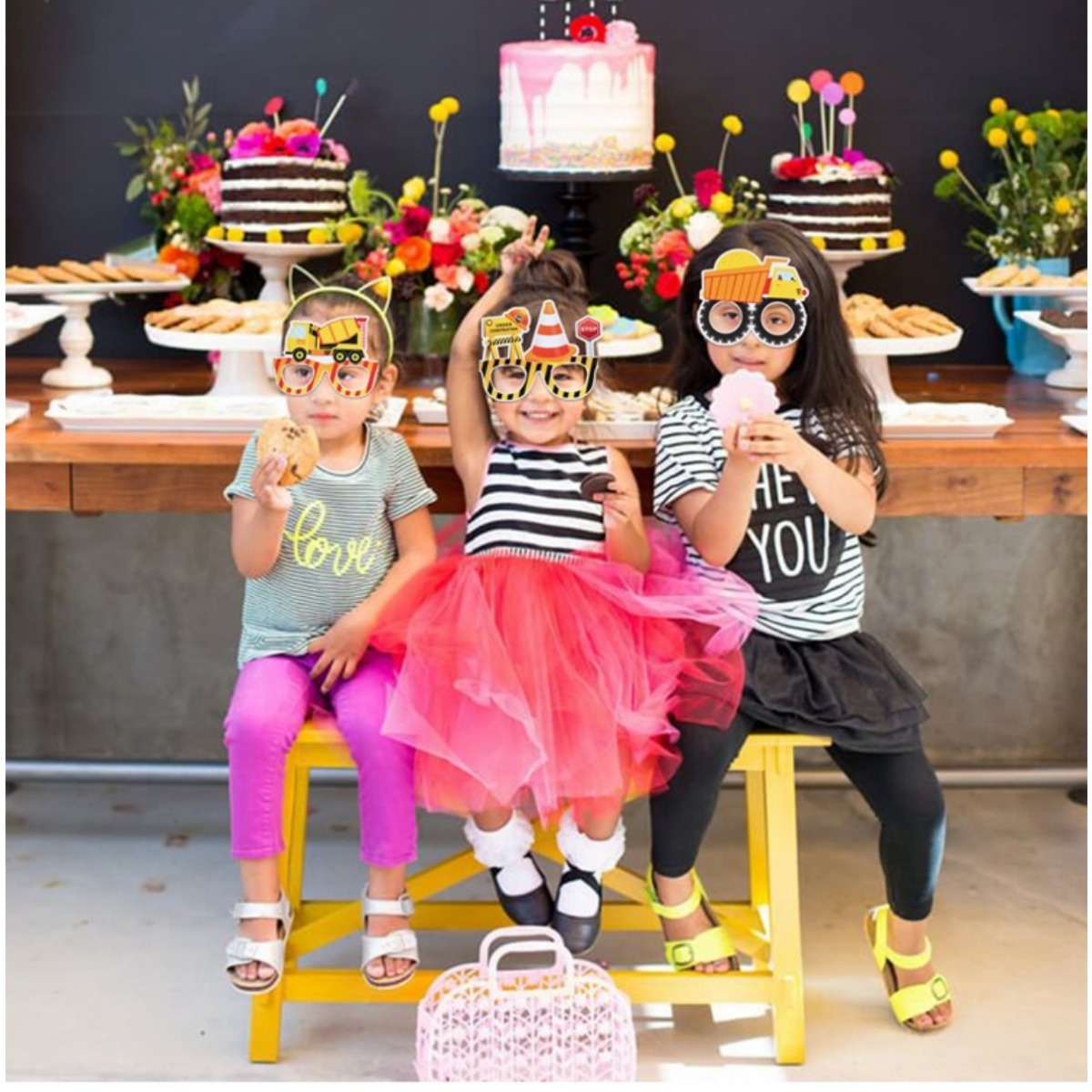 12 Pairs Paper Glasses Construction Birthday Decoration