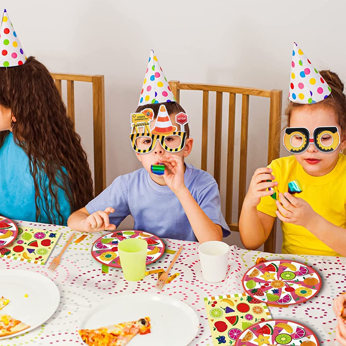 12 Pairs Paper Glasses Construction Birthday Decoration