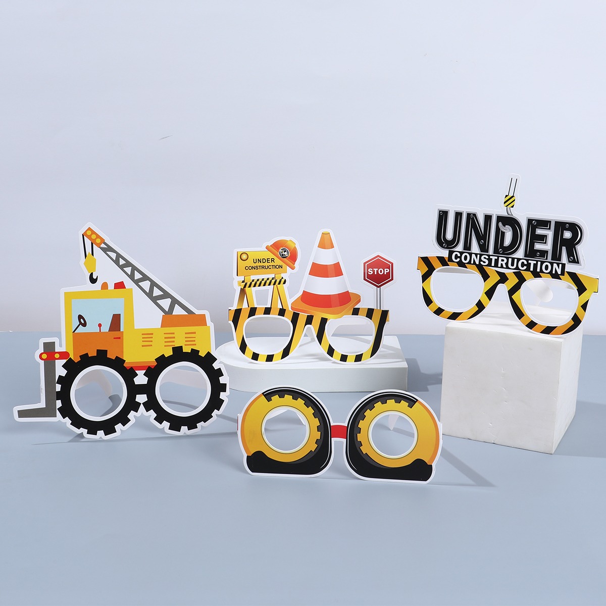 12 Pairs Paper Glasses Construction Birthday Decoration