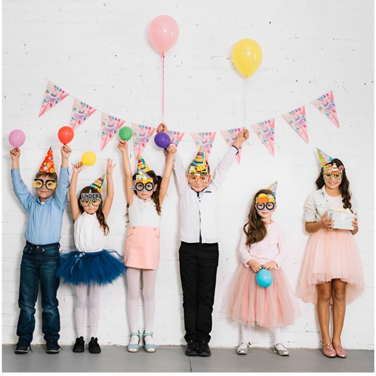 12 Pairs Paper Glasses Construction Birthday Decoration