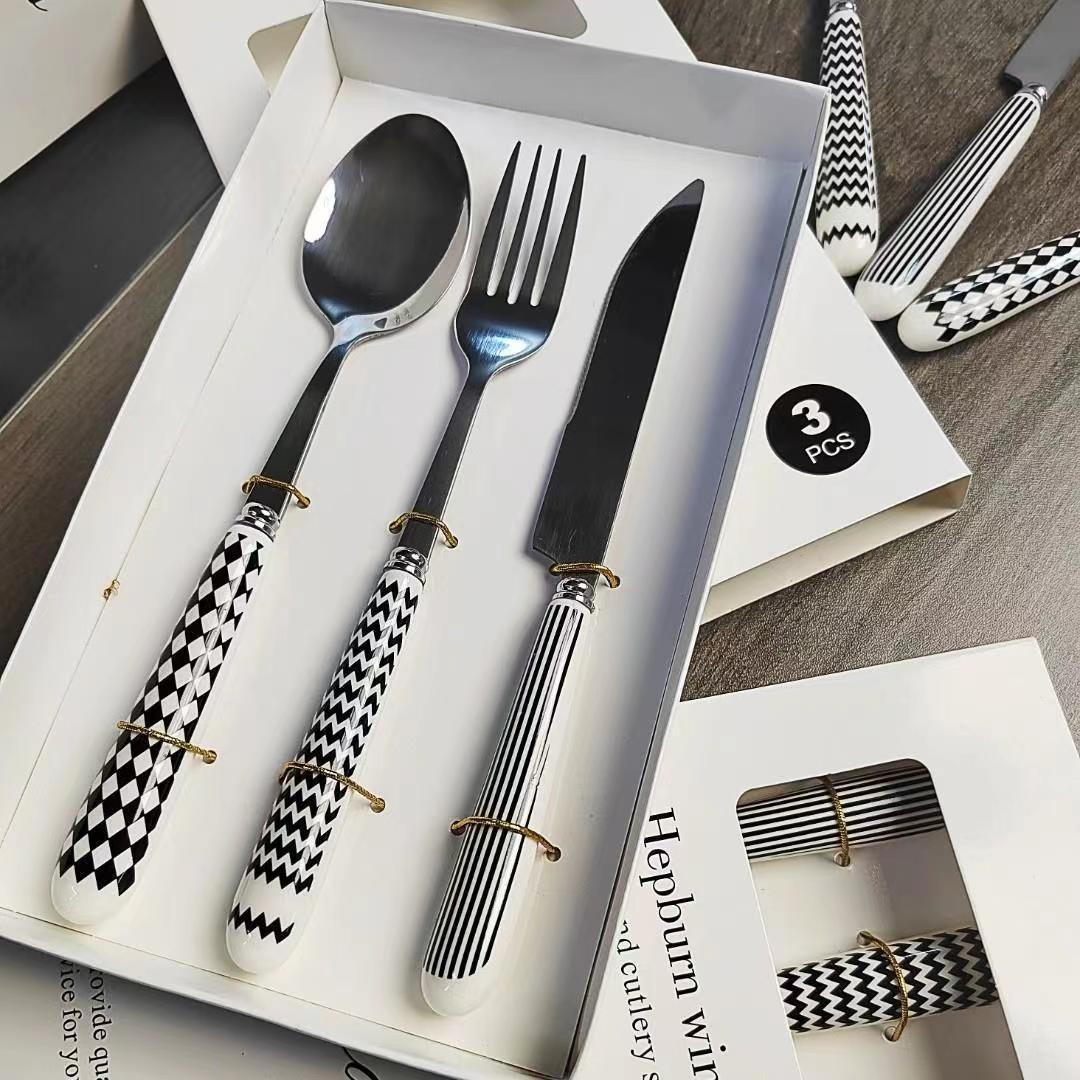 Pearl Ceramic Handle Knife Fork And Spoon Set Light Luxury - Temu