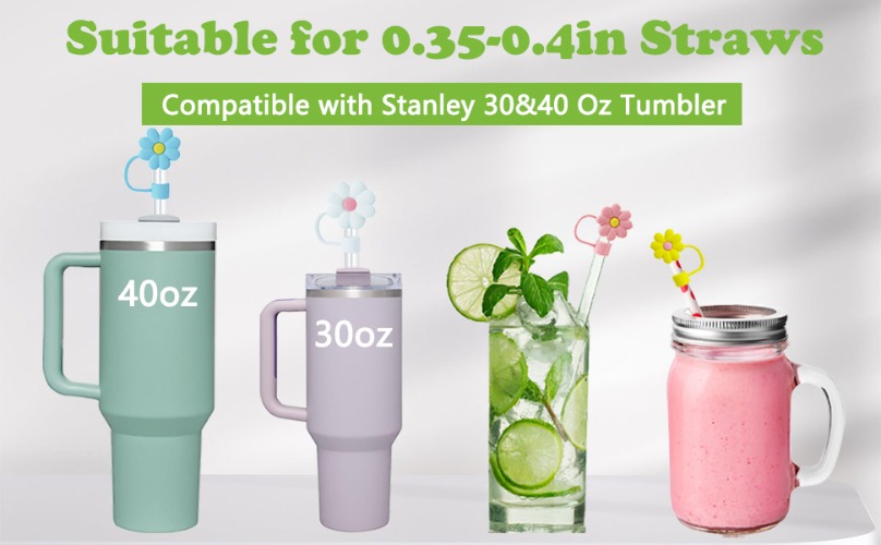  Resin and Reed Silicone Straw Cover Caps, Compatible with  Stanley Cup and 10mm Straws, Cup Not Included (Shale, Dune, Rose Quartz,  Chambray Blue): Home & Kitchen