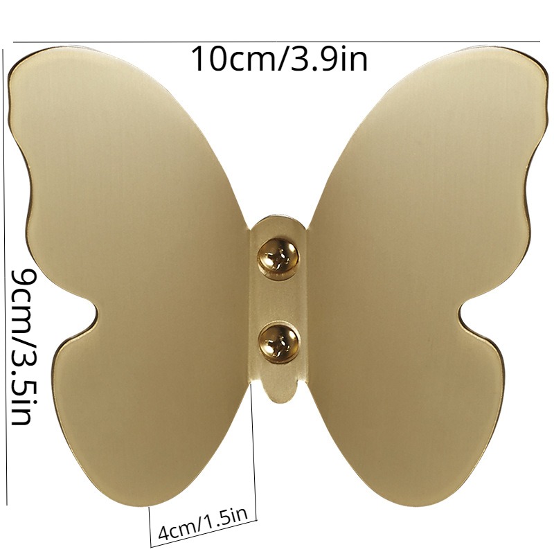 3PCS Brass Butterfly Hooks with Screws, Decorative Wall Mounted Hooks Hat  Rack Robe Hook for Bathroom Kitchen Entryway (Gold)
