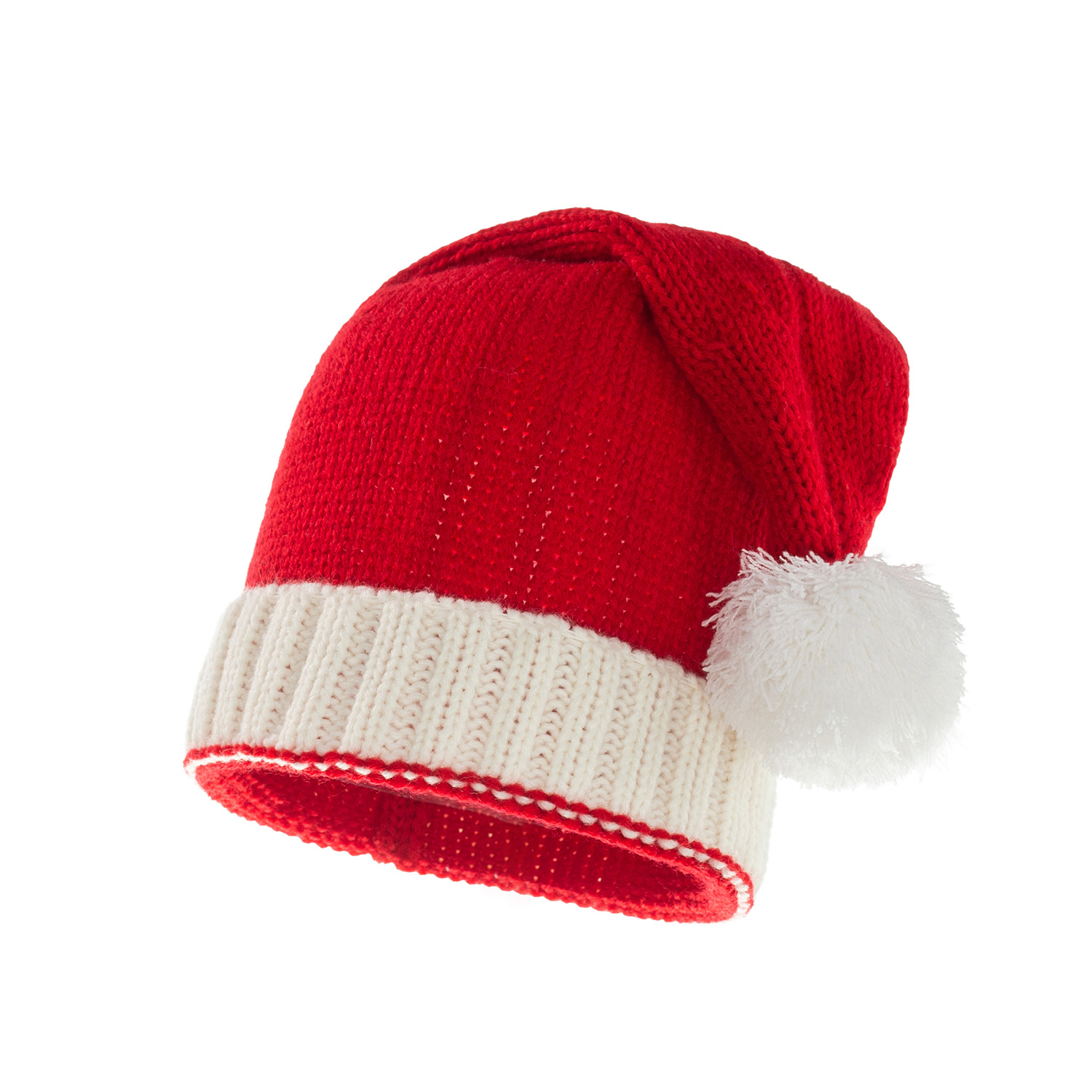 Knit Santa Hat Double Pom-Poms