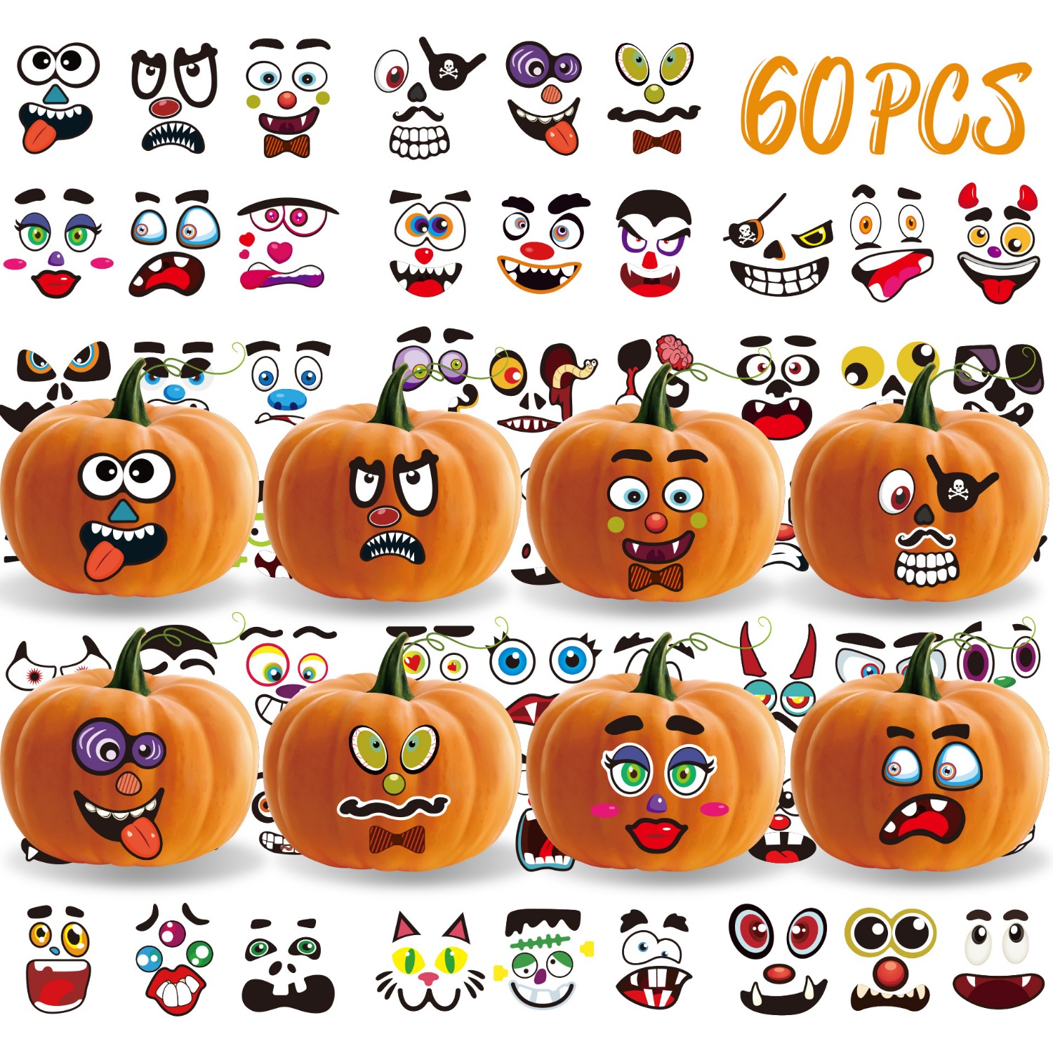 500 Pieces Halloween Pumpkin Stickers Halloween Pumpkin Roll Stickers 8  Designs Halloween Pumpkin Face Stickers For Kids Halloween