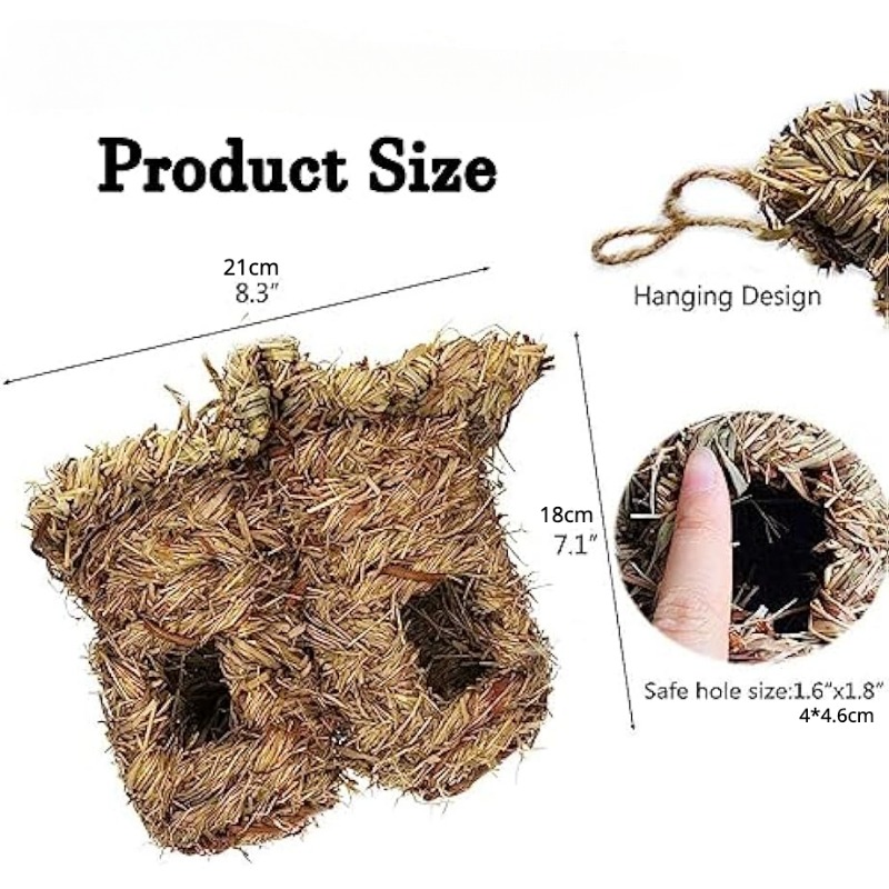 Walbest Hand-Woven Eco-Friendly Birds Cages Nest Roosting, Grass Bird Hut,  Hanging Bird House, Cozy Resting Place, 100% Natural Fiber, Ideal for