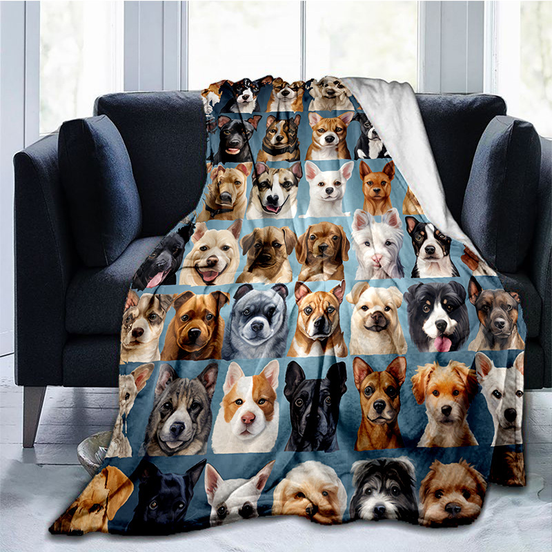 TEMU 1pc Warm And Soft Cartoon Dog Blanket - Lightweight Flannel Throw For Sofa, Bed, Travel, Camping, Livingroom, Office, Couch, Chair, And Bed -