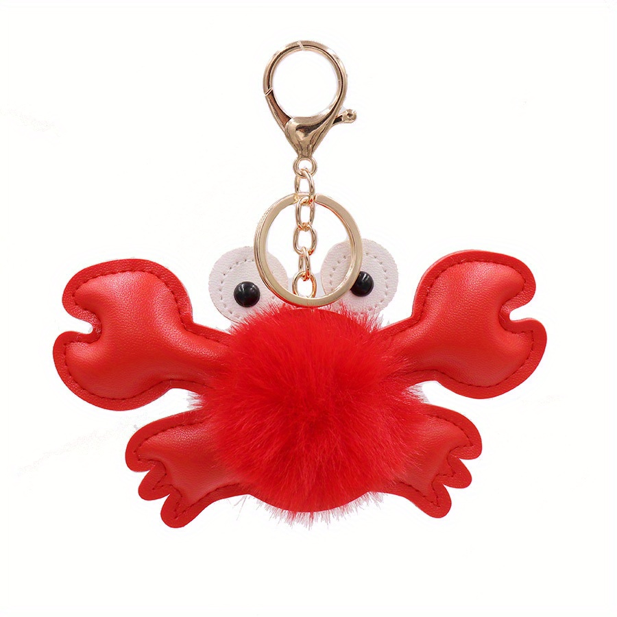 2pcs Cute Lobster & Crab Plush Keychains - Fuzzy Ball Charm For Backpacks, Purses, Keys & Car Decor