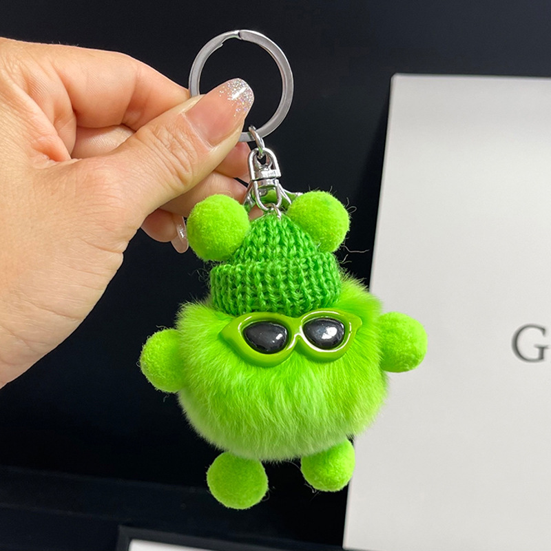 Black Puff Ball Keychain With Alien Charm