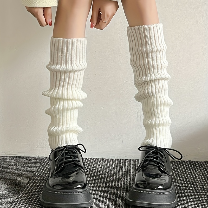 2 Pairs Solid Rib-Knit Leg Warmers, Comfy All-match Knee High Socks,  Women's Stockings & Hosiery