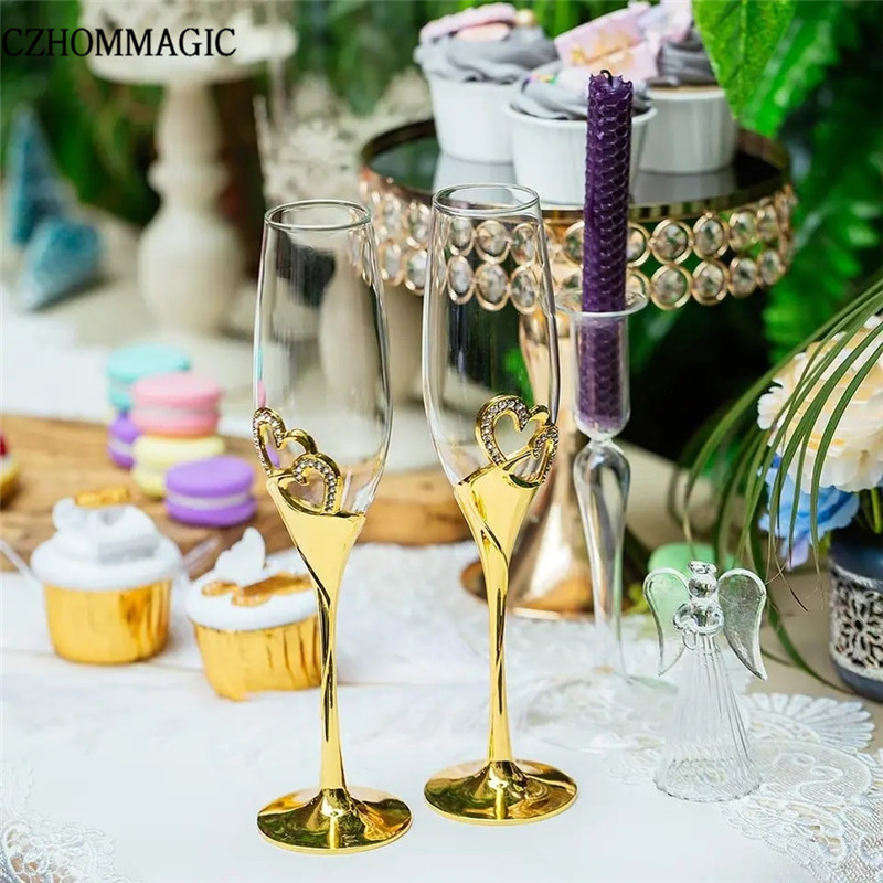 Glasseam Wedding Champagne Flutes Set of 2 Gold Toasting Glasses for Bride  and Groom