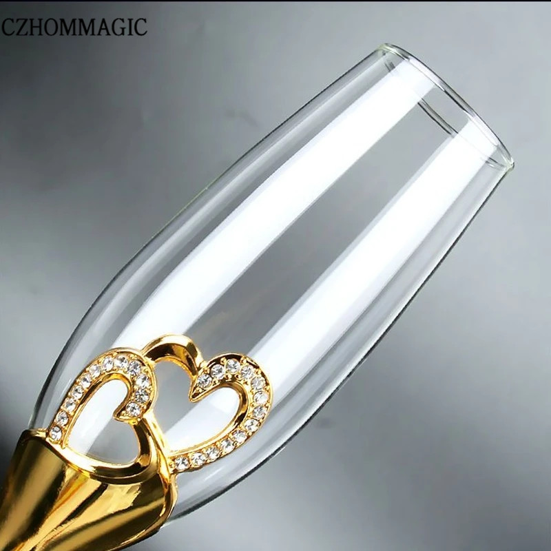2pcs 200ml Wedding Champagne Glass Set Hearts Gold Toasting Flute Wine Glass  Goblet Party Lover Anniversary