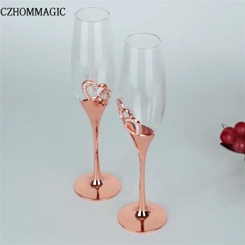 SET DI 2 bicchieri da matrimonio flute da champagne decorati a mano in  CRISTALLO Pavone in colore oro e turchese -  Italia