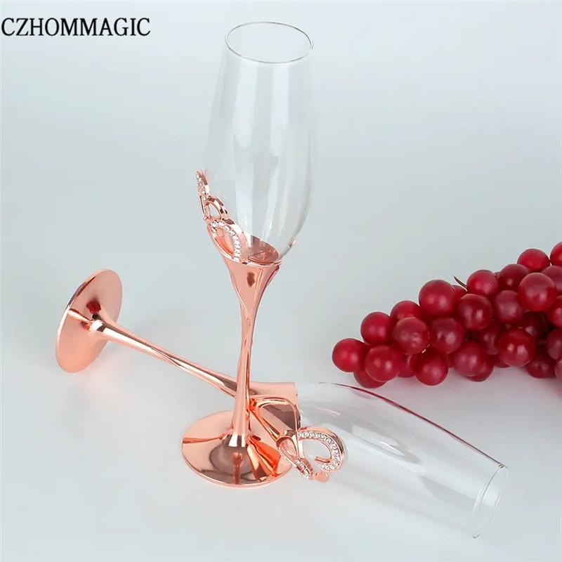 2pcs 200ml Wedding Champagne Glass Set Hearts Gold Toasting Flute Wine Glass  Goblet Party Lover Anniversary