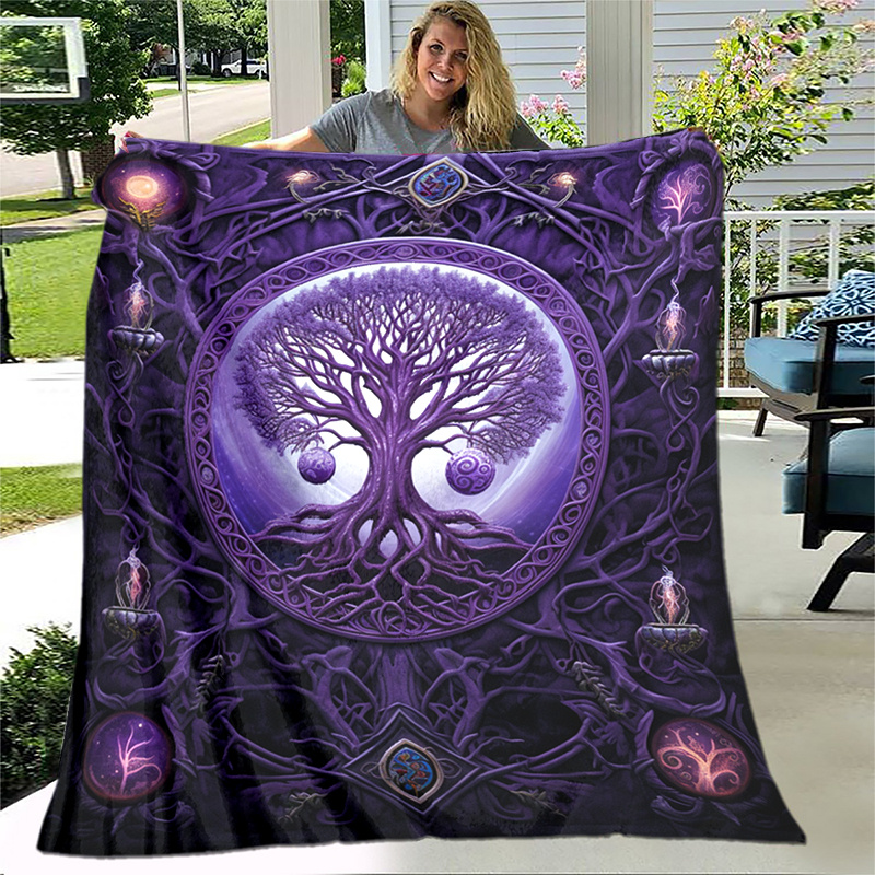 TEMU 1pc Couverture Imprimée Arbre Des - Jeté de Flanelle Léger Pour Canapé, Lit, Voyage, Camping, Salon, Bureau, Canapé, Chaise Et Lit - Couverture