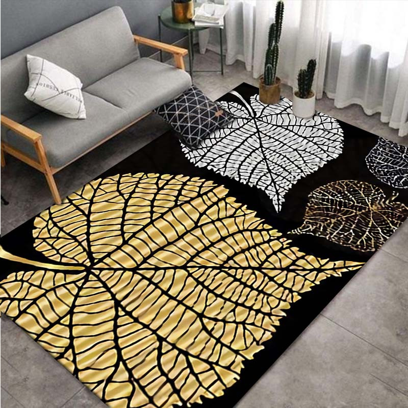 Tropical Leaf Shaped 3d Long Pile Bedroom Bedside Rug, Bathroom