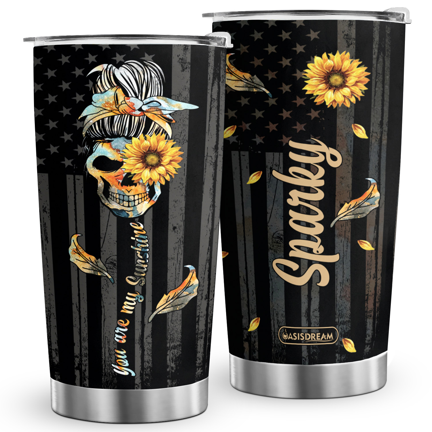 Stainless Steel Tumbler With Skull And American Flag Design - Temu