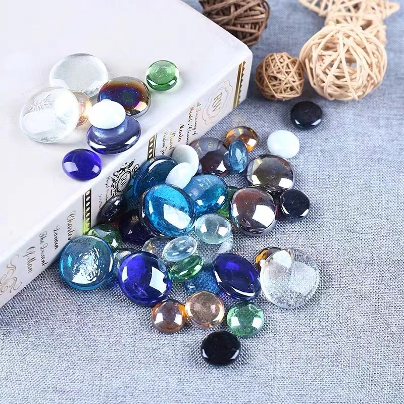 LUEYAO 1lb Colored Flat Marbles Glass Gems Beads for Aquarium Succulent Garden Decoration Craft Project Fish Tank