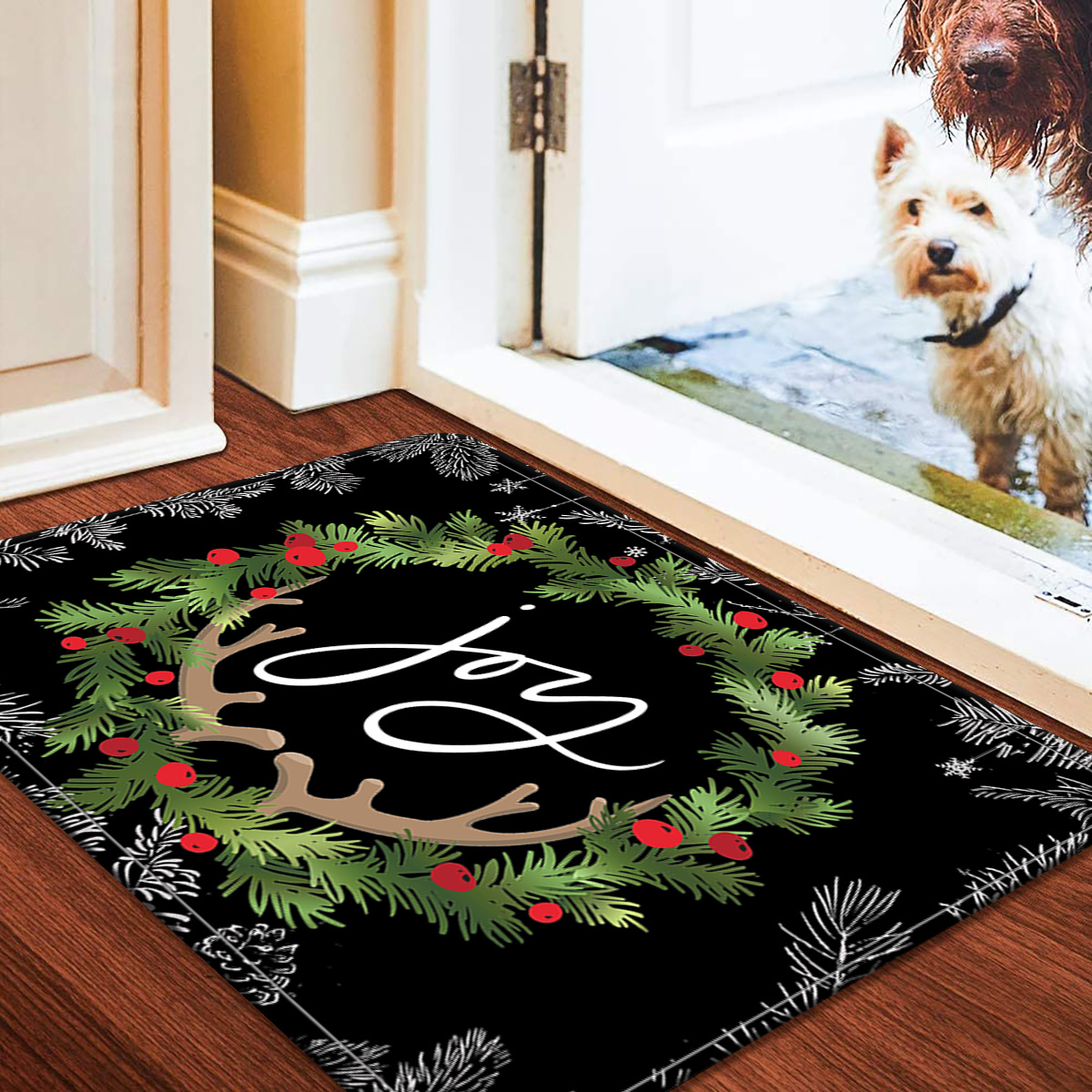 Christmas Elk Pattern Design Door Mat, Simple Polyester