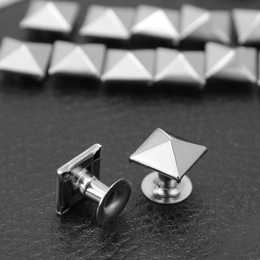 

100pcs Faux Leather Decorative Rivets Silvery Square Pyramid Shaped Collision Nails
