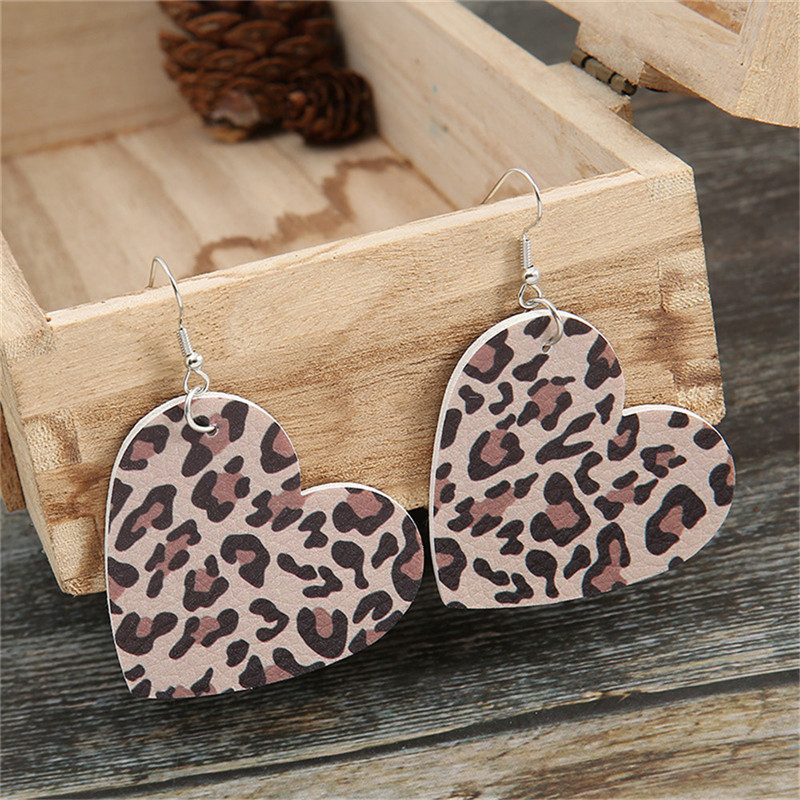 1pair Valentine's Day Earrings, Leopard Print Heart Shaped Water Drop  Earrings, Christmas New Year Valentine's Day Gift