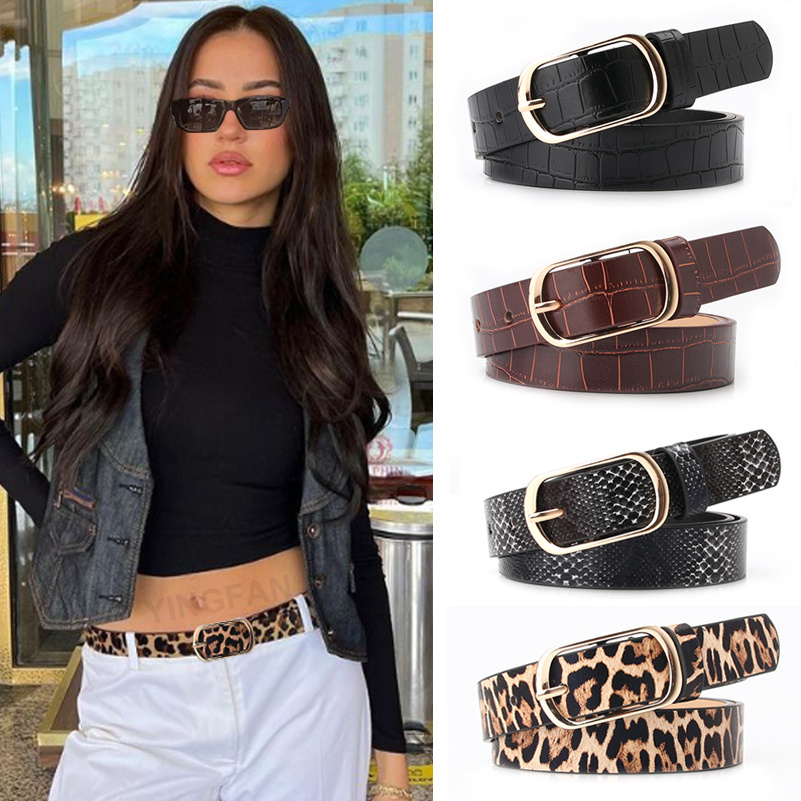 Snakeskin Print Pu Leather Metal Buckle Belt