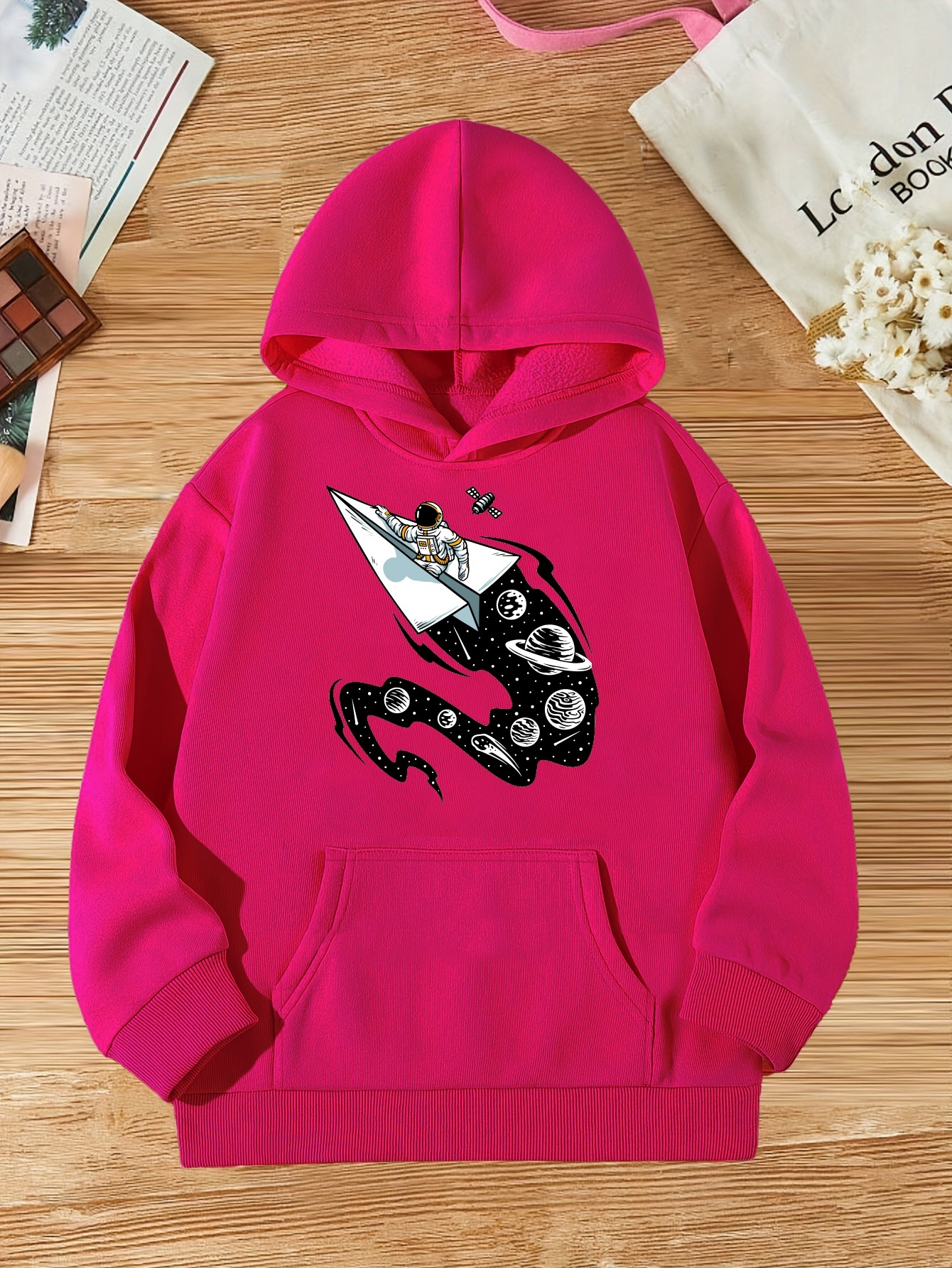 Printed Hoodie - Red/airplane - Kids