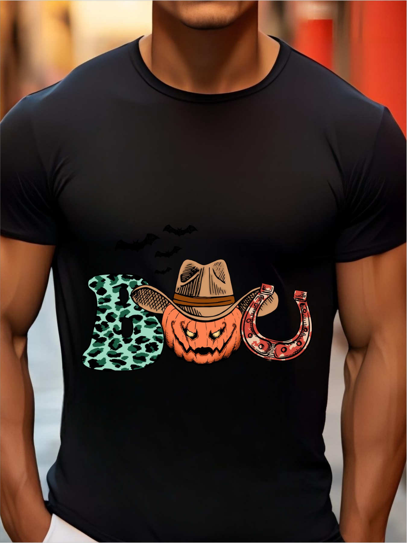 Happy Halloween Print Men's Graphic Design Crew Neck Active T