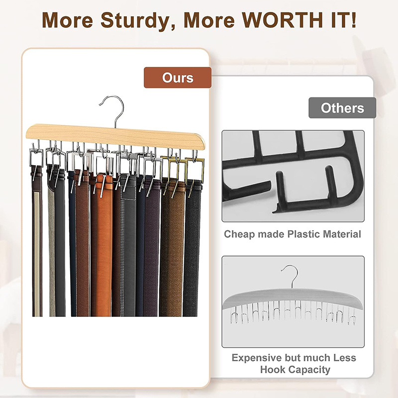 Anti Slip Multi Hook Coat Rack, 2023 New Wooden Belt Hanger for