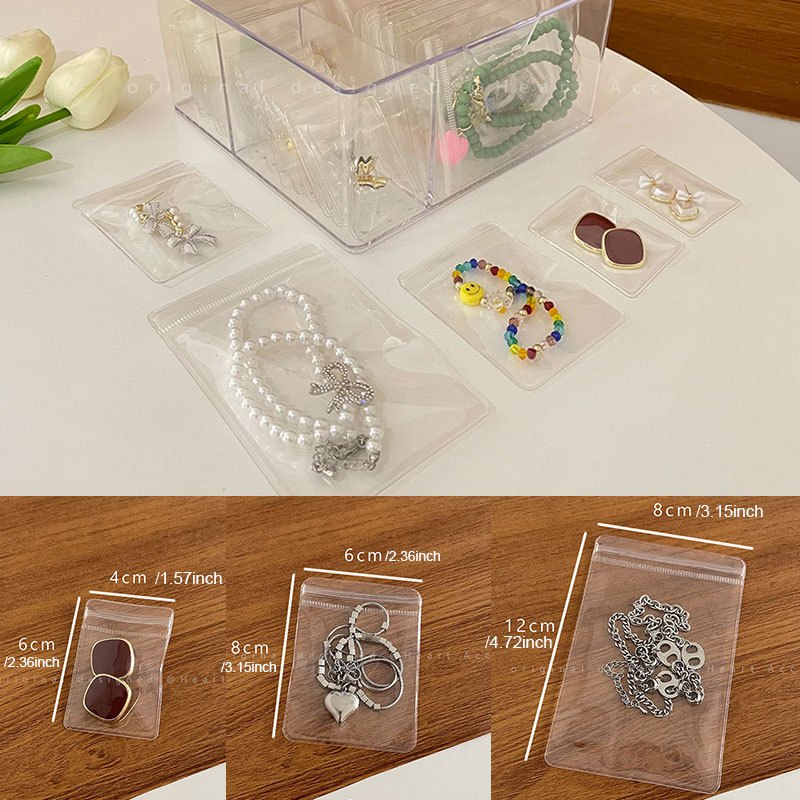 100pcs PVC Clear Jewelry Bag, Anti Oxidation Zipper Bag, Plastic Bags For  Packaging Jewelry Rings Earrings, Transparent Poly Small Items Storage Bag