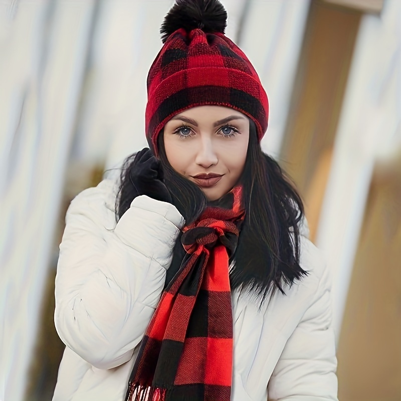 Bonnet, écharpe et gants - Ensemble bonnet d'hiver pour femme - Bonnet  chaud - Masque de protection et bonnet tricoté - Combinaison deux pièces 